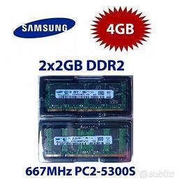 2 Pezzi Samsung 2Gb 2RX8 PC2-5300S DDR2 Ram Laptop