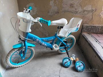 Bici 14" Frozen + Rotelle + Portabambola + Cestino