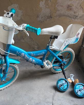 Bici 14" Frozen + Rotelle + Portabambola + Cestino