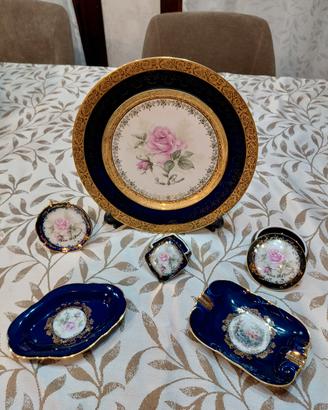 set  6 pezzi Limoges blu cobalto e oro