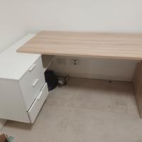 Scrivania con cassettiera rovere bianco 