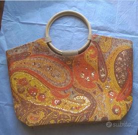Borsa paisley da shopping in iuta raramente usata