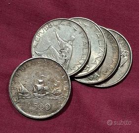 5 Monete Argento 500 Lire
