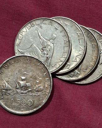 5 Monete Argento 500 Lire