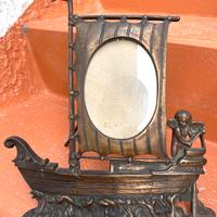 Raro  Porta Foto N.2 Cornice Bronzo Nave 1800