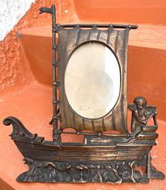 Raro  Porta Foto N.2 Cornice Bronzo Nave 1800