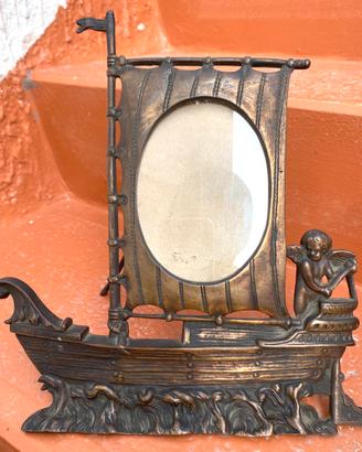 Raro  Porta Foto N.2 Cornice Bronzo Nave 1800