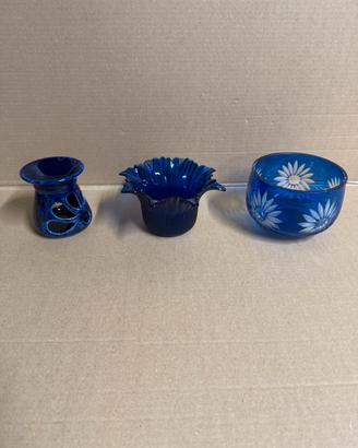 Vasi vetro blu:  bruciatore vasetto e ciotola 3 pz