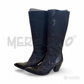 STIVALI DONNA TEXANO NERO INSERTI IN STOFFA