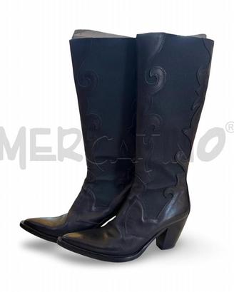 STIVALI DONNA TEXANO NERO INSERTI IN STOFFA