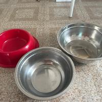 Tre ciotole cane, 2 in acciaio 1 in plastica