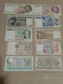 Dieci banconote vecchie lire. 