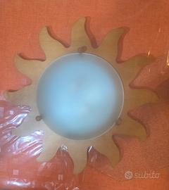 Plafoniera Sole  in legno  e vetro satinato