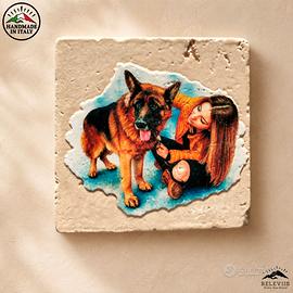 Basso rilievo ritratto cane a colori