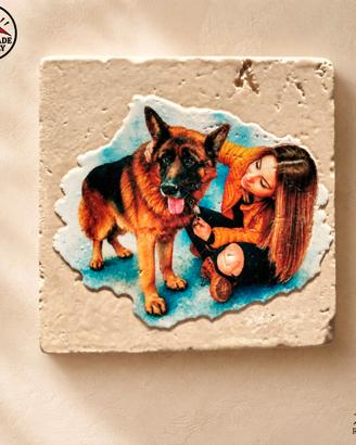 Basso rilievo ritratto cane a colori