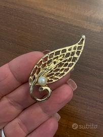 Antica spilla vintage oro e perla