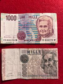 Lotto 2 Banconote 1000 Lire M. Polo e Montessori
