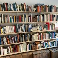 Libreria con scaffali in compensato e cremagliere