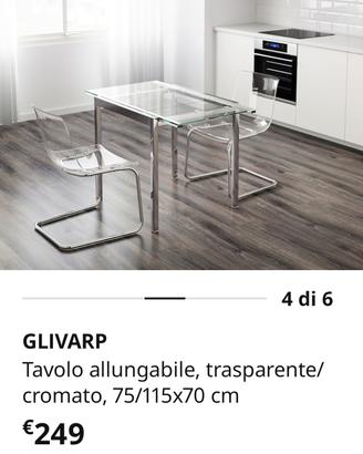 tavolo allungabile in vetro e metallo Glivarp