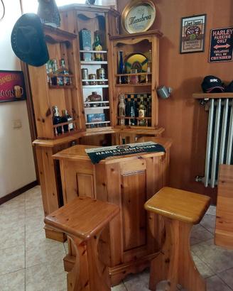 Mobile Angolo Bar in legno massello con sgabelli