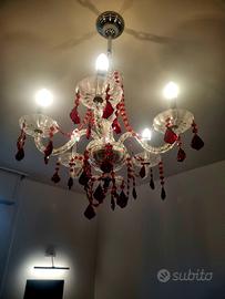 Lampadario in vetro  trasparente bordeaux Murano 