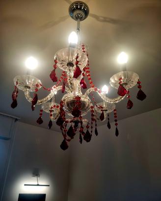 Lampadario in vetro  trasparente bordeaux Murano 