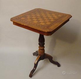 Tavolino antico ‘800 con piano intarsiato
