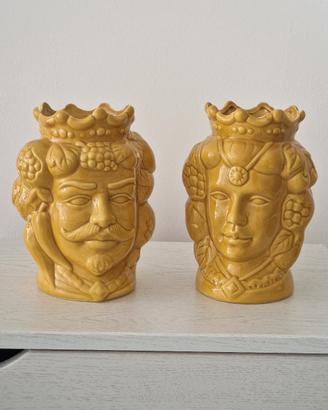Coppia di Vasi Testa di Moro in Ceramica, 12x18 cm