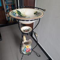 Tris Ceramiche dipinte a mano vaso piatto brocca