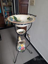 Tris Ceramiche dipinte a mano vaso piatto brocca