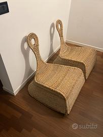 Coppia poltroncine boho rattan impilabili vintage