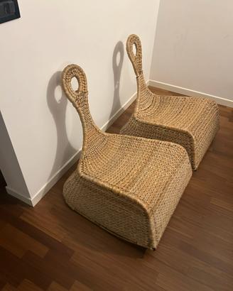 Coppia poltroncine boho rattan impilabili vintage