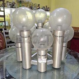 LAMPADARIO SPACE AGE ANNI 70 ALLUMINIO E VETRO SOF