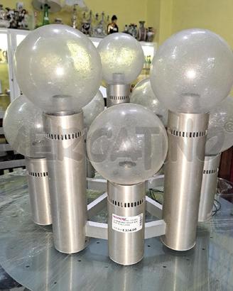 LAMPADARIO SPACE AGE ANNI 70 ALLUMINIO E VETRO SOF