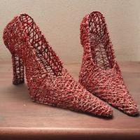 Scarpette rosse metallo e perline rosse