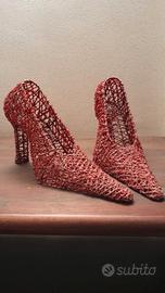 Scarpette rosse metallo e perline rosse