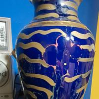 Vaso  ceramica porcellan Richard Ginori blu e oro 