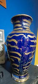 Vaso  ceramica porcellan Richard Ginori blu e oro 