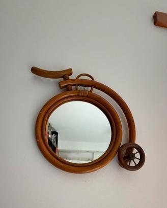 Specchio biciclo in rattan e bambù Francia anni 60