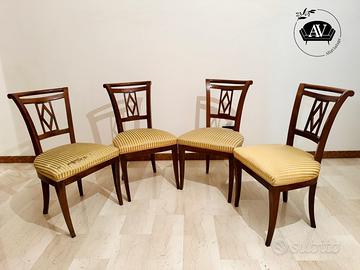 4 sedie antiche in noce tappezzeria oro