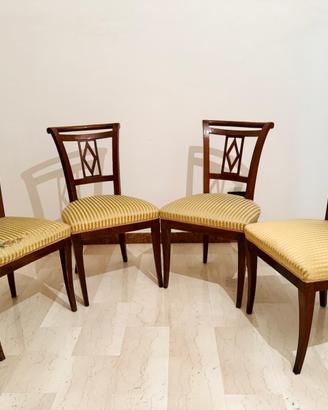 4 sedie antiche in noce tappezzeria oro