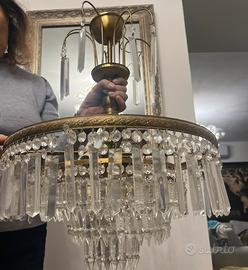 Lampadario vintage Sciolari in ottone e cristalli