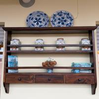 Mensola pensile in legno massello con cassetti