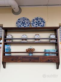 Mensola pensile in legno massello con cassetti