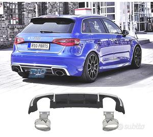 DIFFUSORE AUDI A3 8V 16-20 LOOK RS3 + TERMINALI DI