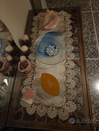 Tavolino da salotto artigianale in legno con vetro