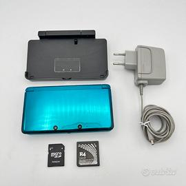 Nintendo 3DS Aqua Blu Console + Caricatore + Dock