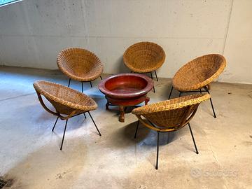 5 sedie in vimini originali anni 50’chic e comode