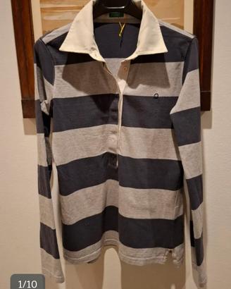 polo cotone donna righe blu  grigio Benetton S