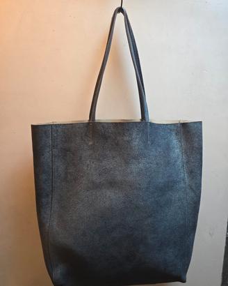 Shopping bag borsa Orciani turchese metallizzato
